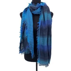 EDDIE BAUER Gingham Striped Scarf Blue